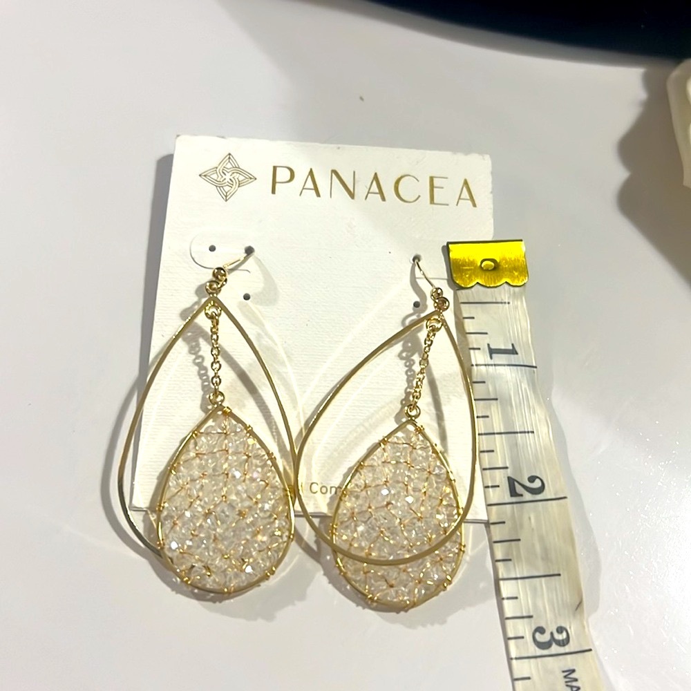 Panacea double oval drop earrings dangling with clear beaded sparkly Center new - Picture 3 of 5